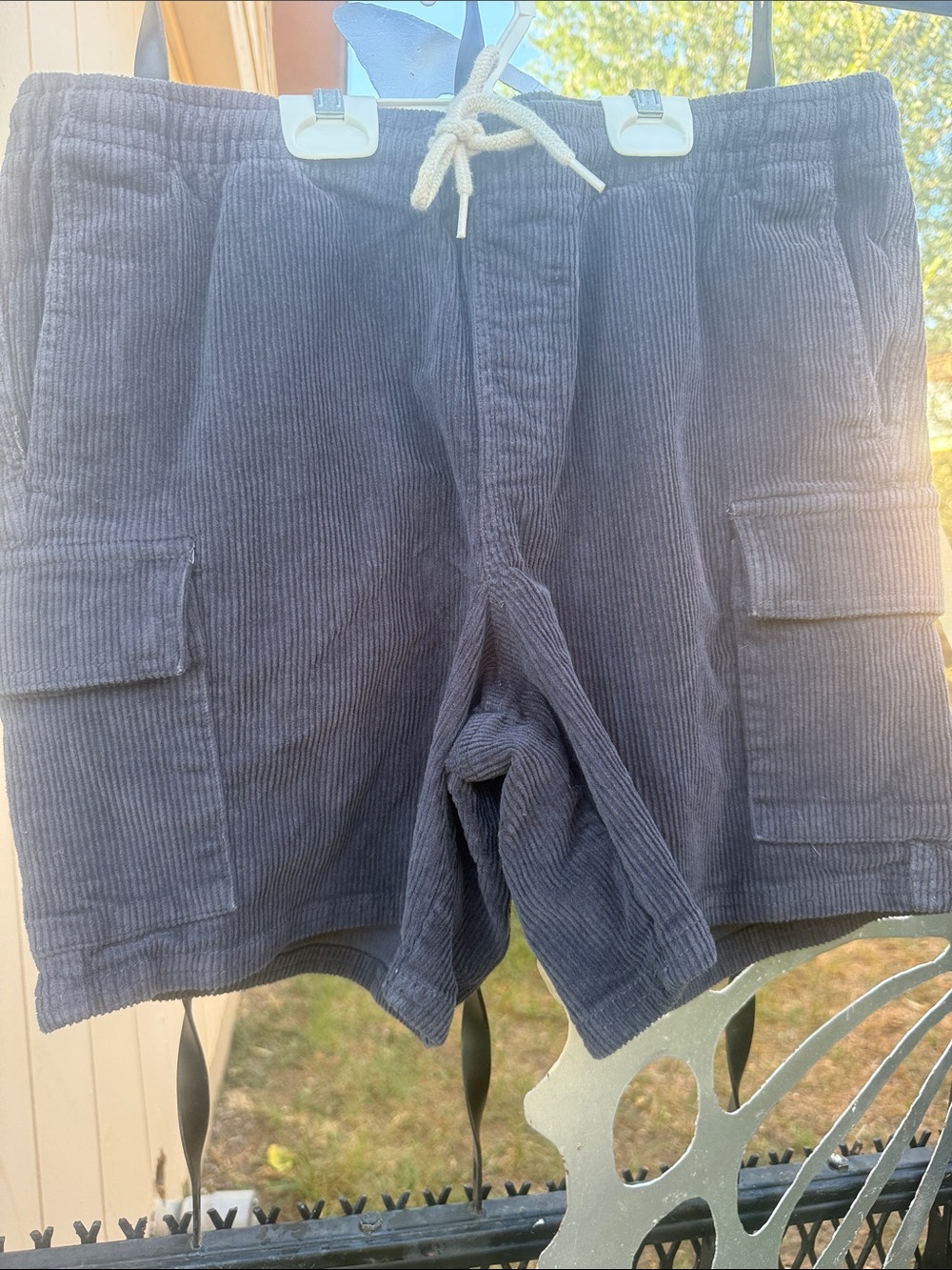 RSQ Navy Corduroy Cargo Shorts with Drawstring Waist